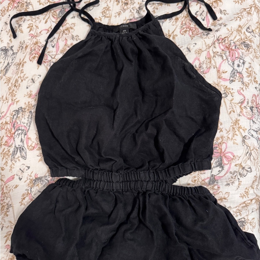 J. Crew Linen Black Sleeveless Cut-Out Top XS